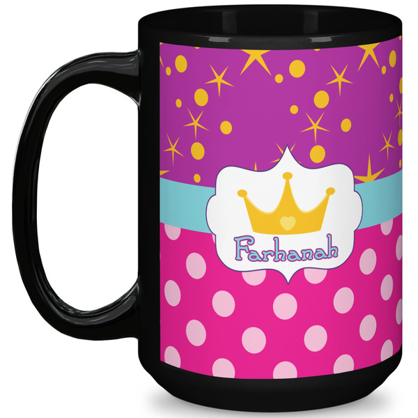 Custom Sparkle & Dots 15 Oz Coffee Mug - Black (Personalized)