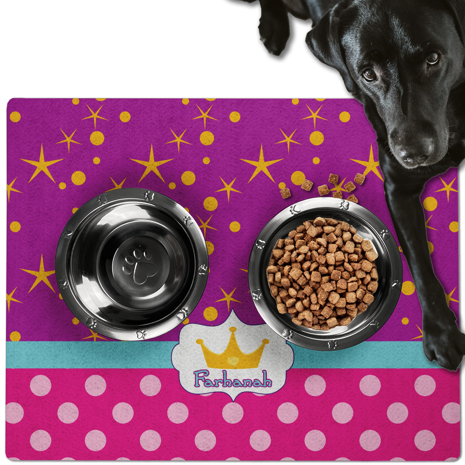 Custom Sparkle Dots Dog Food Mat w Name or Text YouCustomizeIt