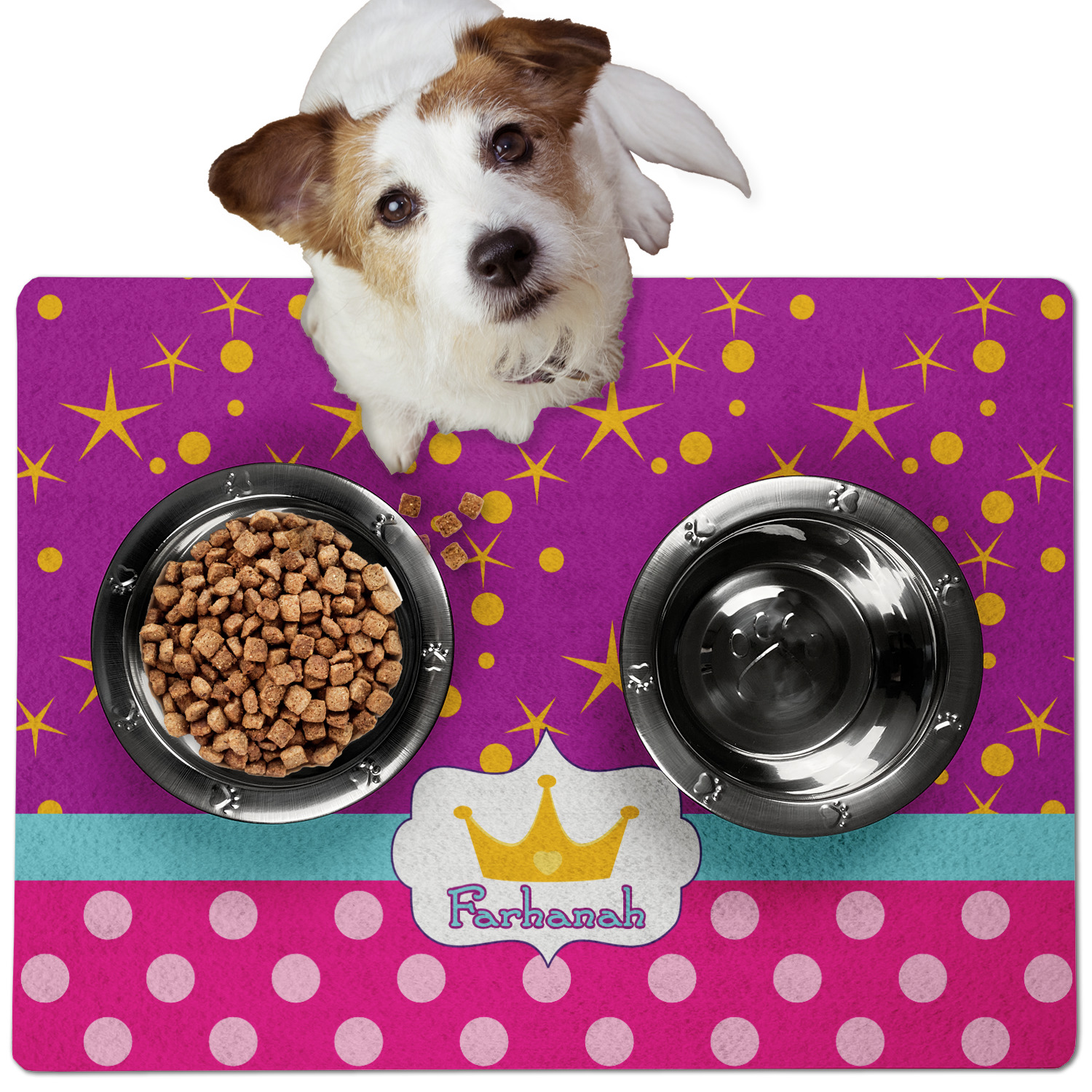 Custom Sparkle Dots Dog Food Mat w Name or Text YouCustomizeIt