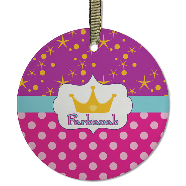 Custom Sparkle & Dots Flat Glass Ornament - Round w/ Name or Text