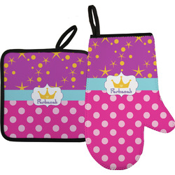 Sparkle & Dots Right Oven Mitt & Pot Holder Set w/ Name or Text