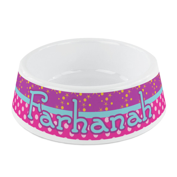 Custom Sparkle & Dots Plastic Dog Bowl - Small (Personalized)