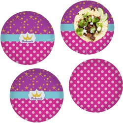 Sparkle & Dots Set of 4 Glass Lunch / Dinner Plate 10" (Personalized)