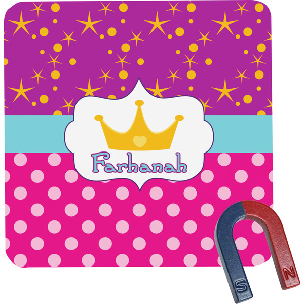 Custom Sparkle & Dots Square Fridge Magnet w/ Name or Text