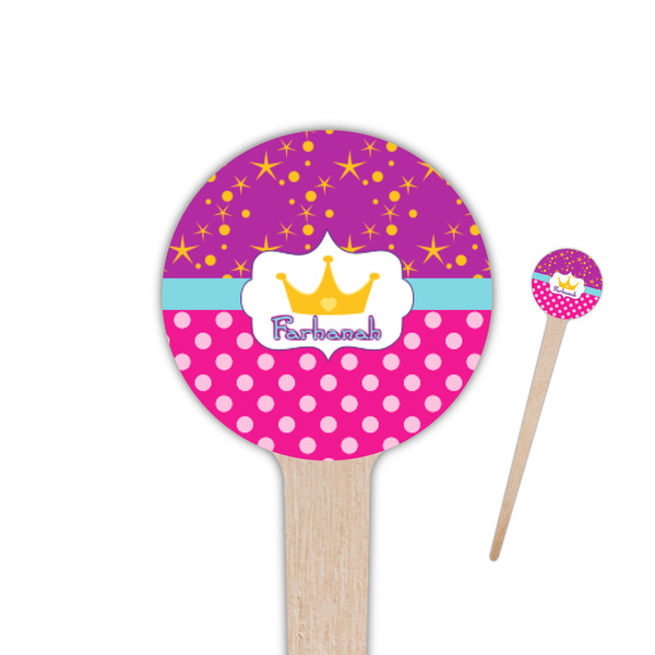 Custom Sparkle & Dots 4" Round Wooden Food Picks - Single Sided (Personalized)