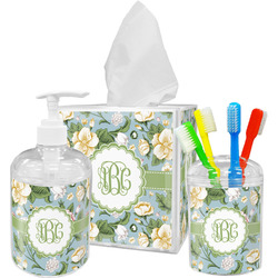 Vintage Floral Acrylic Bathroom Accessories Set w/ Monogram