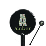 Vintage Floral 5.5" Round Plastic Stir Sticks - Black - Double Sided (Personalized)