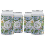 Vintage Floral Can Cooler (12 oz) - Set of 4 w/ Monogram