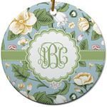 Vintage Floral Round Ceramic Ornament w/ Monogram