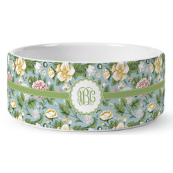 Vintage Floral Ceramic Dog Bowl - Large (Personalized)