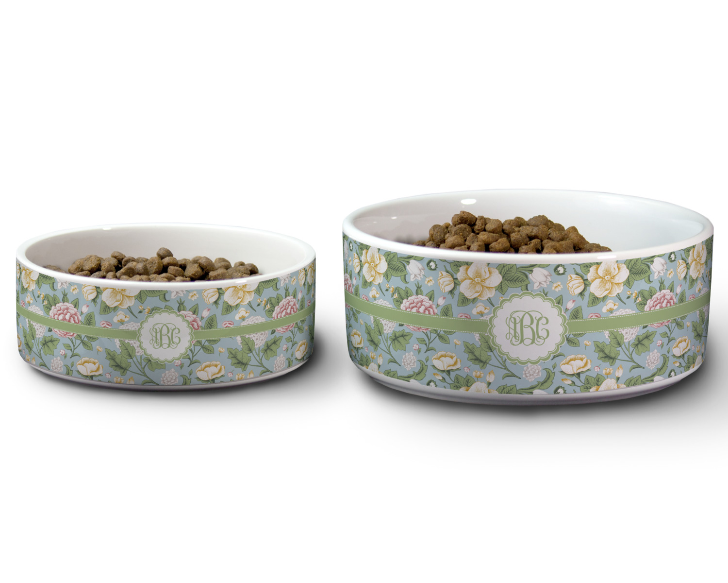 Custom Vintage Floral Ceramic Dog Bowl Personalized YouCustomizeIt