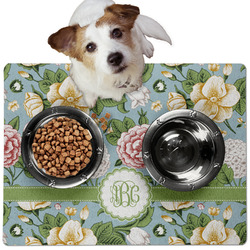Vintage Floral Dog Food Mat - Medium w/ Monogram