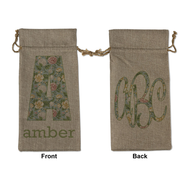 Custom Vintage Floral Large Burlap Gift Bag - Front & Back (Personalized)