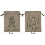 Vintage Floral Medium Burlap Gift Bag - Front & Back (Personalized)