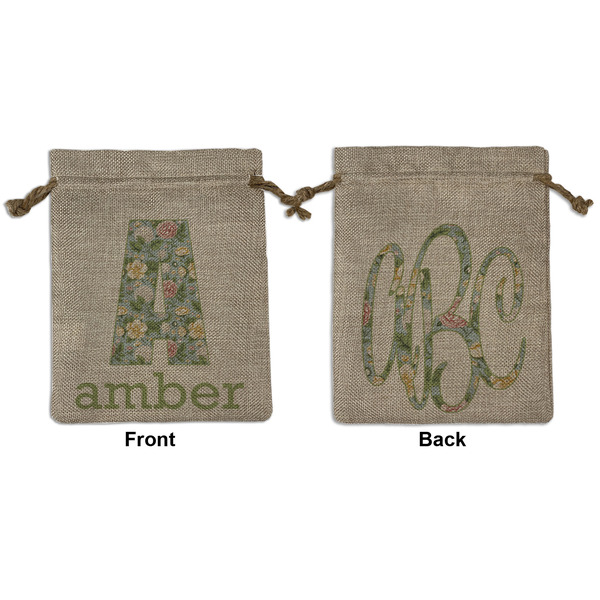 Custom Vintage Floral Medium Burlap Gift Bag - Front & Back (Personalized)