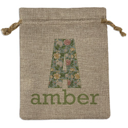 Vintage Floral Medium Burlap Gift Bag - Front (Personalized)