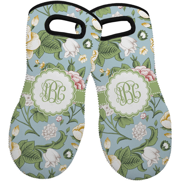 Custom Vintage Floral Neoprene Oven Mitts - Set of 2 w/ Monogram