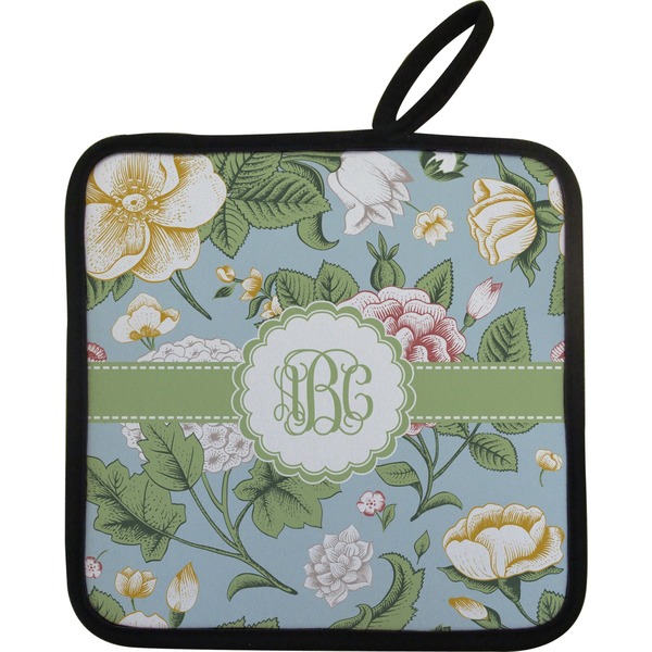 Custom Vintage Floral Pot Holder w/ Monogram