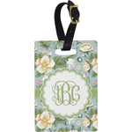 Vintage Floral Plastic Luggage Tag - Rectangular w/ Monogram