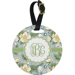 Vintage Floral Plastic Luggage Tag - Round (Personalized)