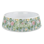 Vintage Floral Plastic Dog Bowl - Large (Personalized)