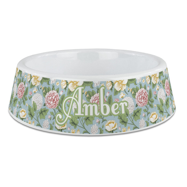 Custom Vintage Floral Plastic Dog Bowl - Large (Personalized)