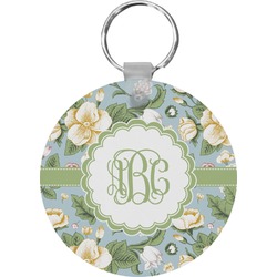 Vintage Floral Round Plastic Keychain (Personalized)