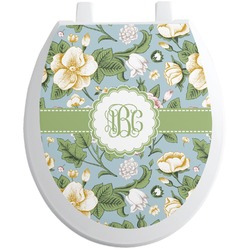 Vintage Floral Toilet Seat Decal - Round (Personalized)