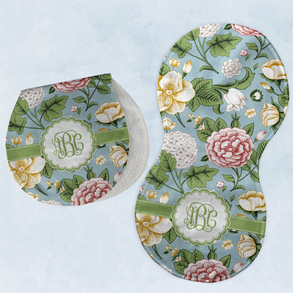 Custom Vintage Floral Burp Pads - Velour - Set of 2 w/ Monogram