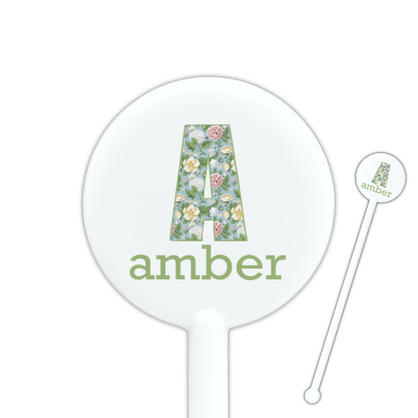 Custom Vintage Floral 5.5" Round Plastic Stir Sticks - White - Double Sided (Personalized)