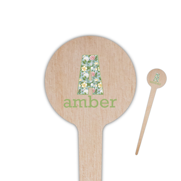 Custom Vintage Floral 4" Round Wooden Food Picks - Double Sided (Personalized)