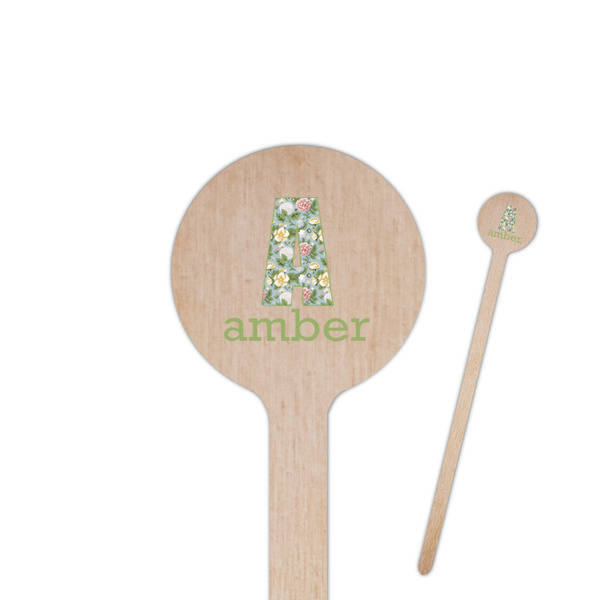 Custom Vintage Floral 6" Round Wooden Stir Sticks - Single Sided (Personalized)