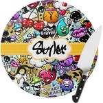 Graffiti Round Glass Cutting Board - Small (Personalized)