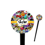 Graffiti 4" Round Plastic Food Picks - Black - Single Sided (Personalized)