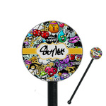 Graffiti 5.5" Round Plastic Stir Sticks - Black - Double Sided (Personalized)