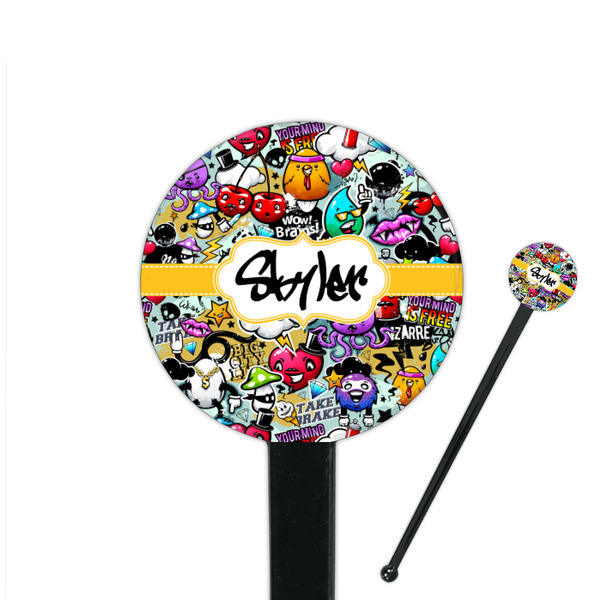 Custom Graffiti 7" Round Plastic Stir Sticks - Black - Single Sided (Personalized)