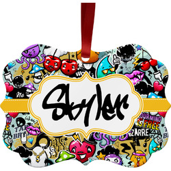 Graffiti Metal Frame Ornament - Double Sided w/ Name or Text