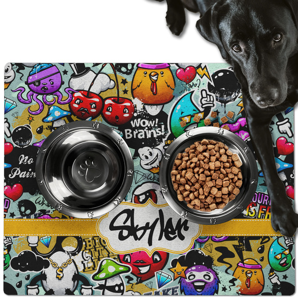 Custom Graffiti Dog Food Mat - Large w/ Name or Text