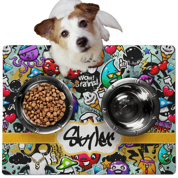 Custom Graffiti Dog Food Mat - Medium w/ Name or Text