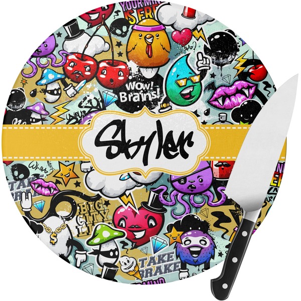 Custom Graffiti Round Glass Cutting Board (Personalized)