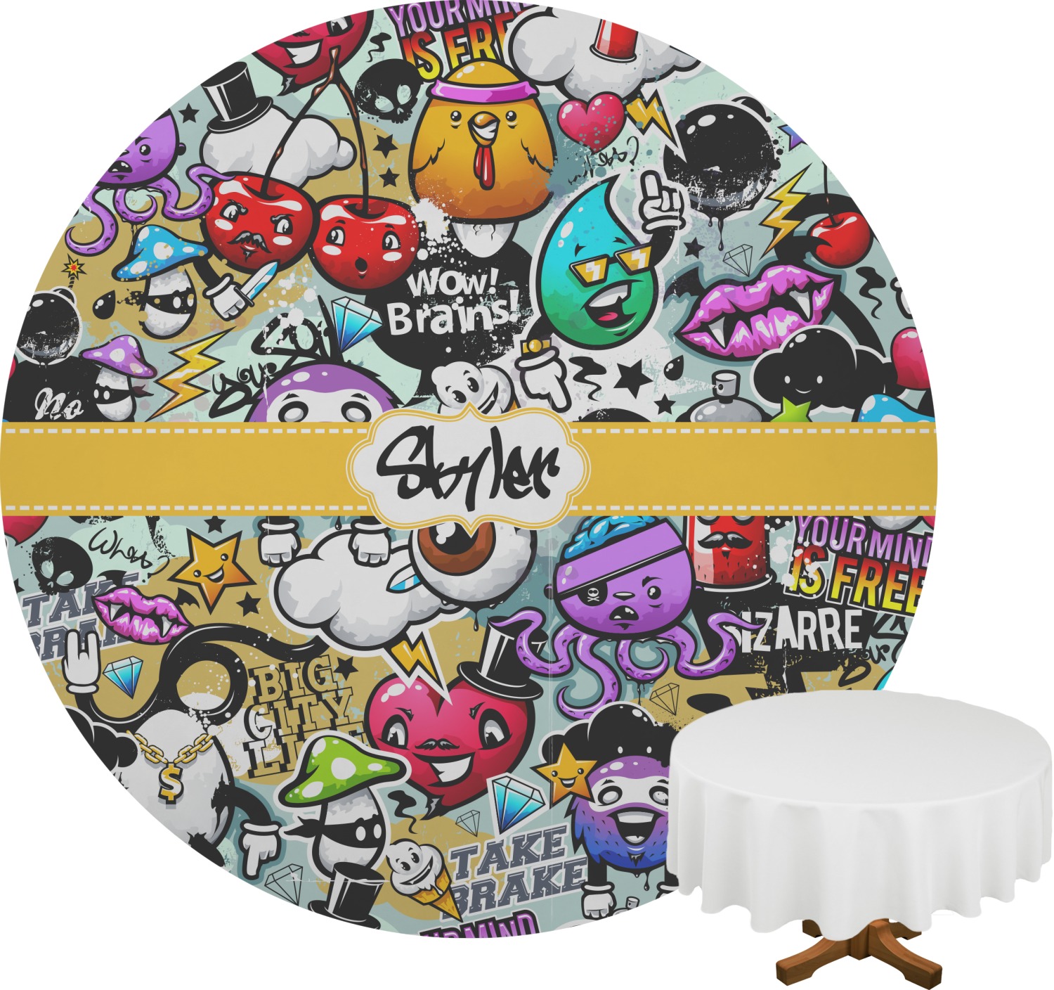 Graffiti Round Tablecloth (personalized) - Youcustomizeit