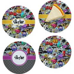 Graffiti Set of 4 Glass Appetizer / Dessert Plate 8" (Personalized)