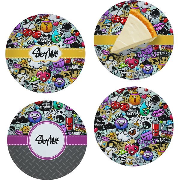 Custom Graffiti Set of 4 Glass Appetizer / Dessert Plate 8" (Personalized)