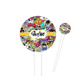 Graffiti 4" Round Plastic Food Picks - White - Single Sided (Personalized)