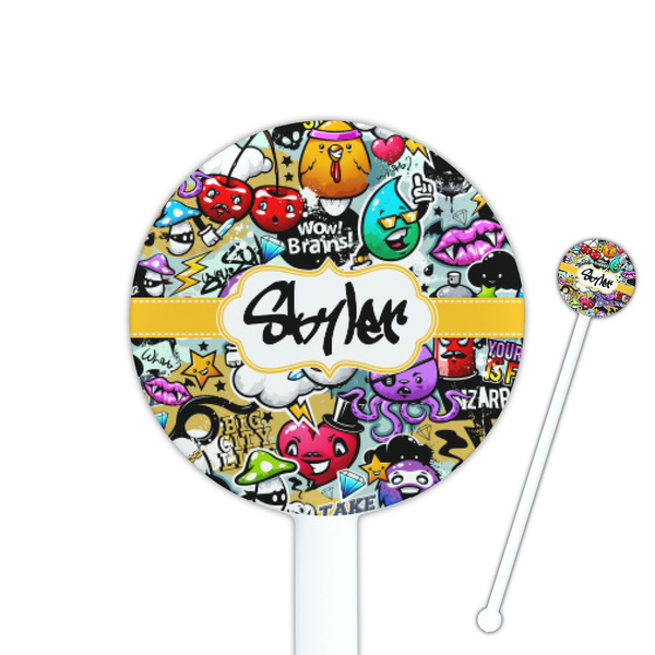 Custom Graffiti 5.5" Round Plastic Stir Sticks - White - Single Sided (Personalized)