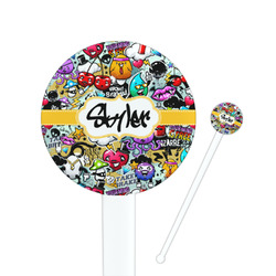 Graffiti 7" Round Plastic Stir Sticks - White - Double Sided (Personalized)