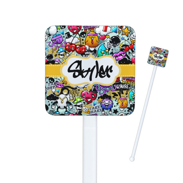 Custom Graffiti Square Plastic Stir Sticks - Single Sided (Personalized)