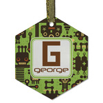 Industrial Robot 1 Flat Glass Ornament - Hexagon w/ Name and Initial