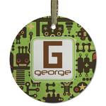 Industrial Robot 1 Flat Glass Ornament - Round w/ Name and Initial