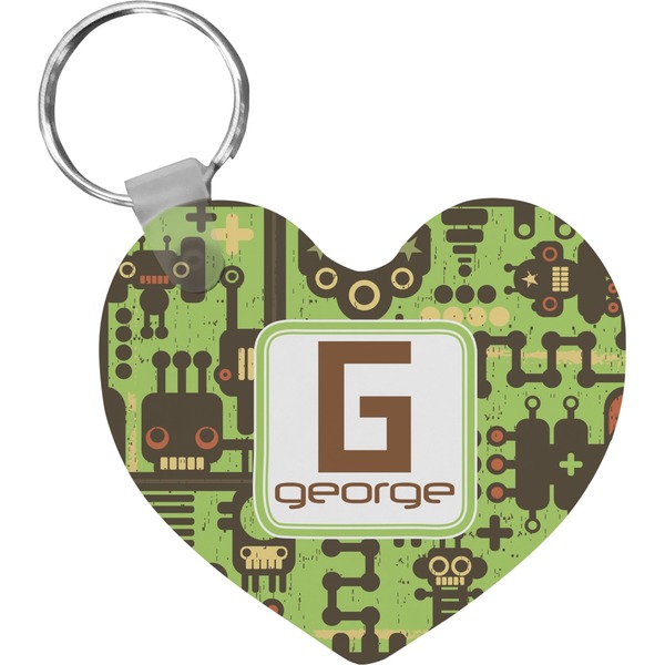 Custom Industrial Robot 1 Heart Plastic Keychain w/ Name and Initial